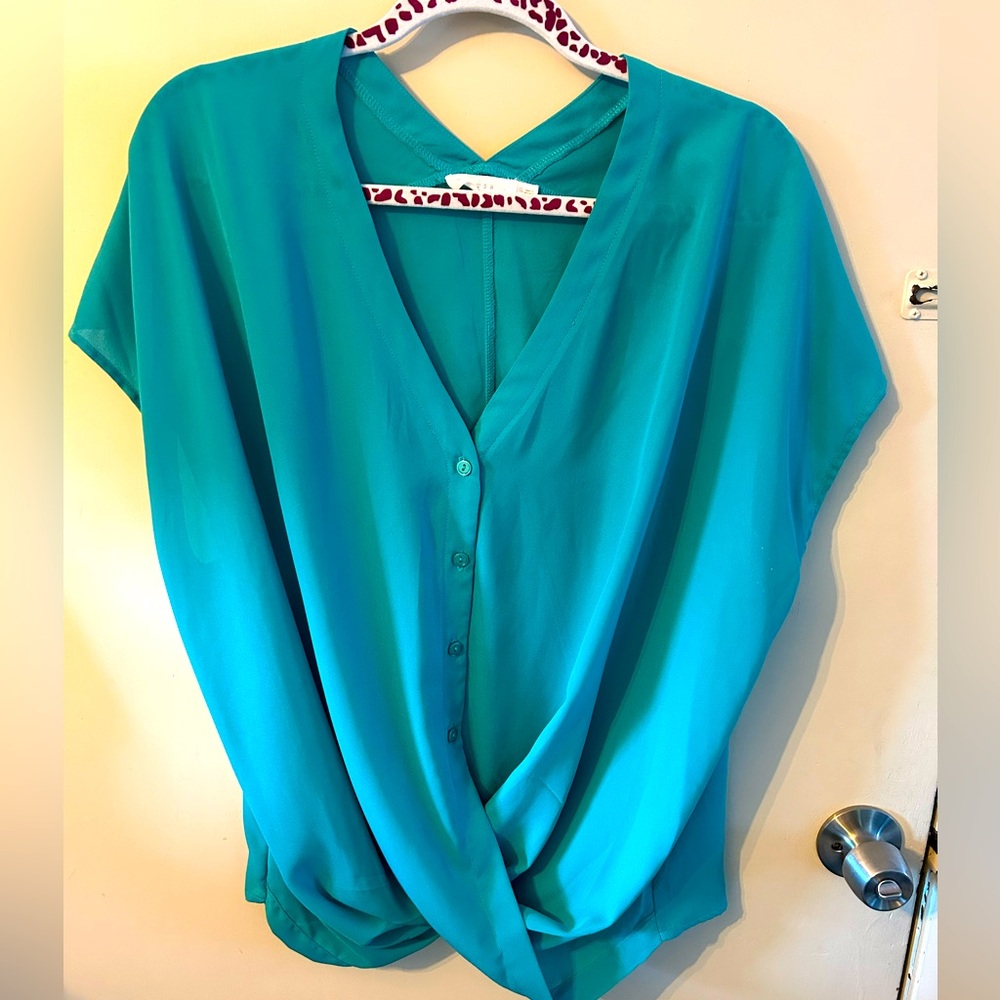 Lush brand, teal, cap-sleeve blouse